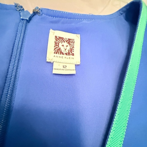 Anne Klein Blue/Green Contrast Trim Midi Sleeveless Sheath Dress Size 12/Large - Picture 4 of 10